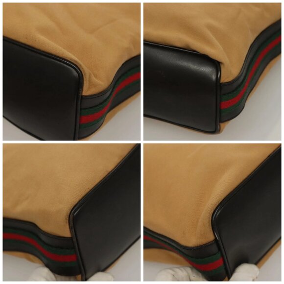 GUCCI Web Sherry Line Shoulder Bag Canvas Beige Gold 001 4288 Auth - Picture 15 of 16